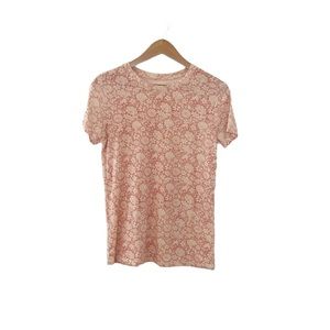 Lucky Brand Boho Floral Pink Cream Short Sleeve Top Size Small